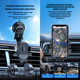 Car phone mount holder attached to dashboard, displaying navigation on smartphone